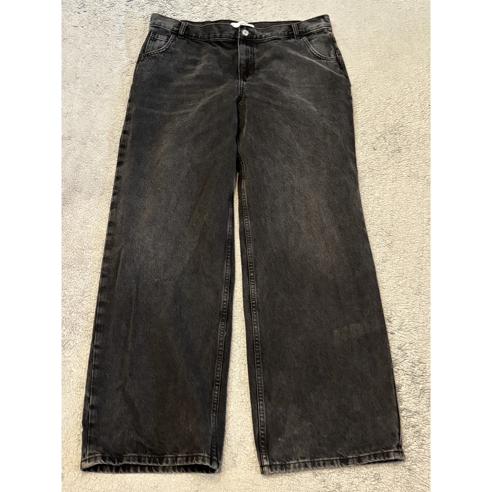 MNG Jeans Womens 12 Black Baggy High Rise Wide Leg Denim Grunge Y2K